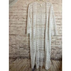 H&M X Coachella Kimono Top Medium White Long Line Open Crochet Boho Festival